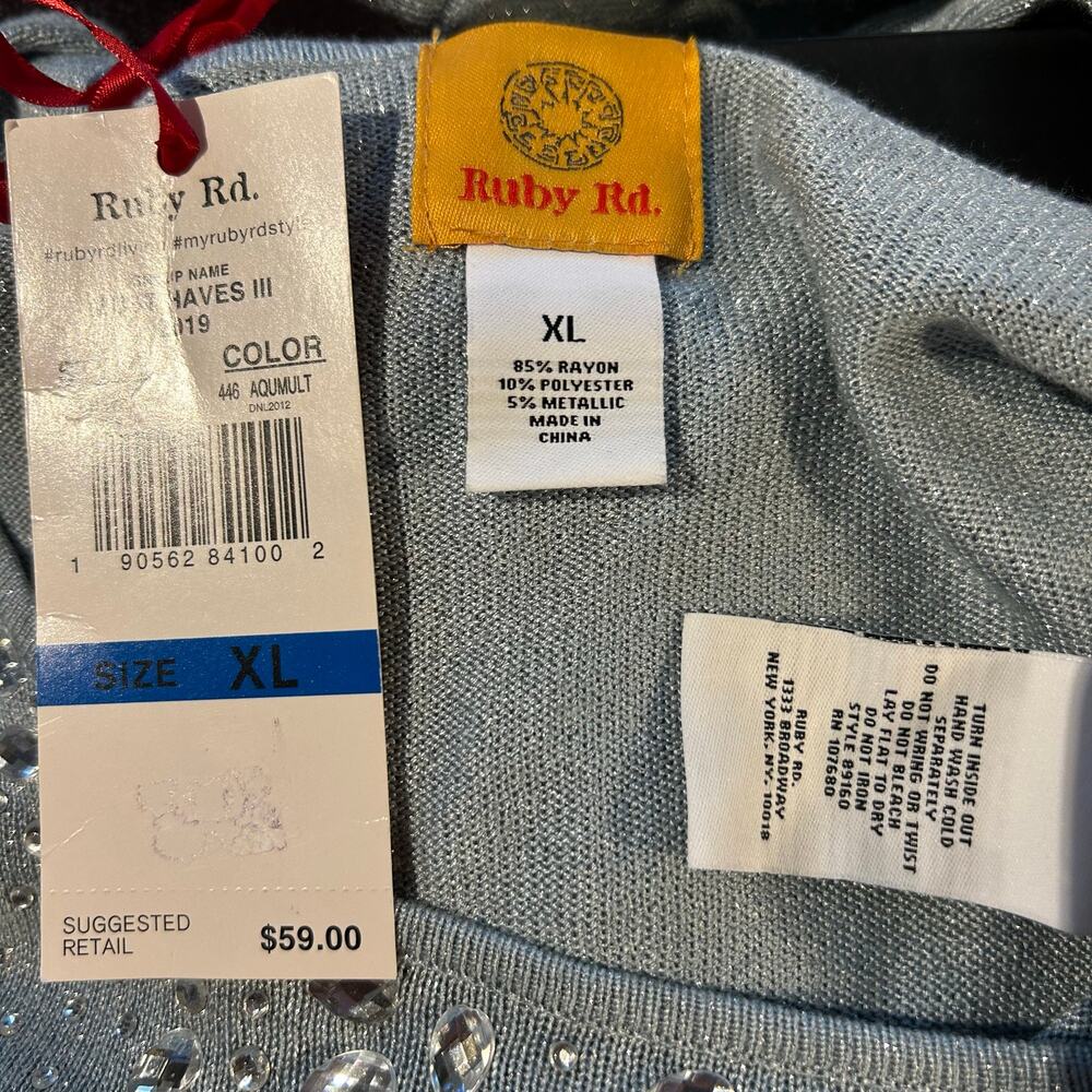 Ruby Rd. Sweater Top NWT Aqua Sparkling Metallic … - image 8
